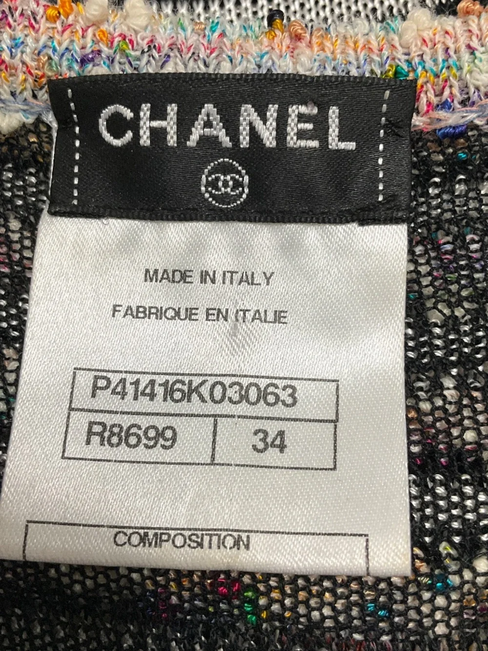 CHANEL MULTICOLOR STRIPED KNIT SLEEVELESS FLARED DRESS WITH CC LOGO BUTTONS